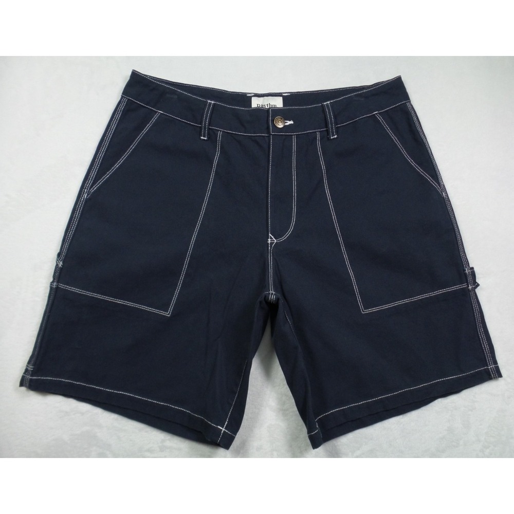 Rhythm Shorts Mens Size 32 Blue Relaxed Utility Carpenter Canvas Walkshort NWT